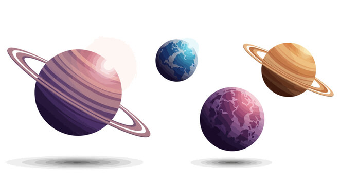 Colorful Ringed Planets and Exoplanets in Space, Cosmic Galaxy Exploration