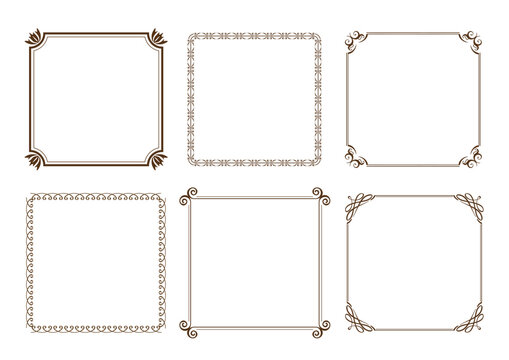 Square Shape Vintage Frames Set Isolated On A White Background. Vector Illustration. 