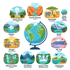 Fototapeta premium A bundled collection showcases Earth's diverse fishing grounds on a globe