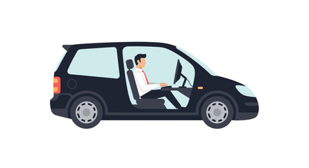 Fototapeta premium Man driving a black car illustration