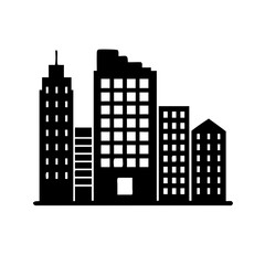 Fototapeta premium Black silhouette of urban city buildings.