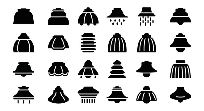 Black hat icons, vector hat silhouettes, 25 hat graphics, fashion accessories