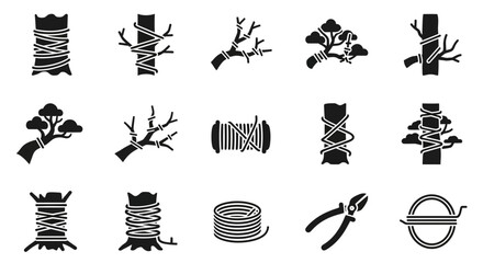 Black wire, cable, and rope icons, electrical cord, twine, and wire bundle vector set © Steven