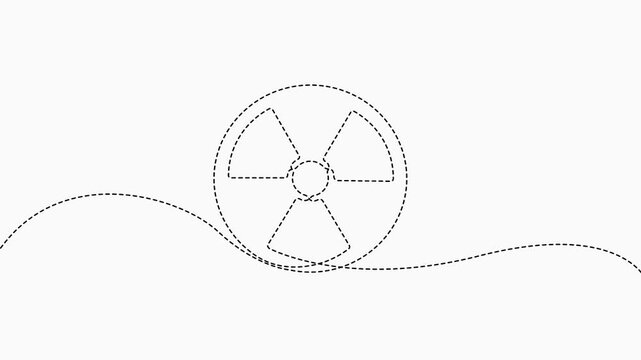 Danger sign continuous line animation in 4k radiation hazard warning