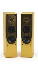 Fototapeta premium Pair of Gold-Colored Vintage Stereo Speakers Isolated.
