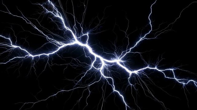Bright white lightning strikes across a dark black background.