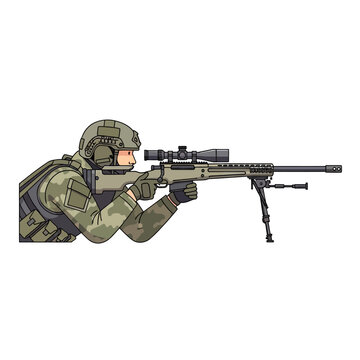 Pixel Art Soldier Aiming Sniper Rifle with Scope and Bipod - Isolated Illustration