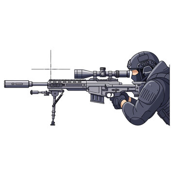 Pixel Art Sniper Rifle with Scope and Bipod Held by Soldier