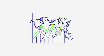 Fototapeta premium Global travel trends infographic with airplane and world map chart