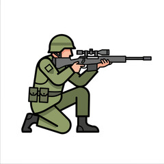 Fototapeta premium Soldier aiming sniper rifle from kneeling position, military illustration