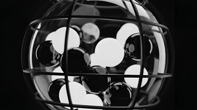 Closeup of Black and White Balls in a Lottery Machine.