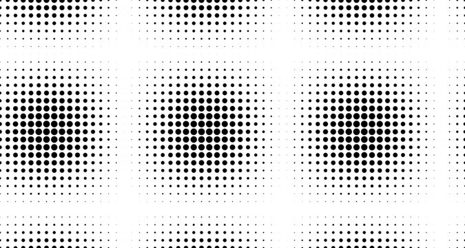 Black halftone dots pattern on white background