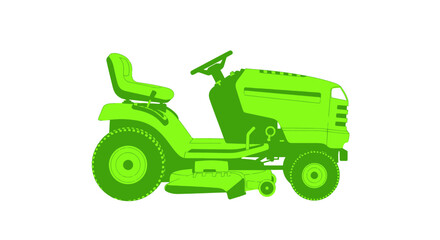 Naklejka premium Green Riding Lawn Mower Silhouette, Isolated on White Background