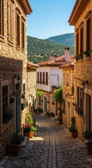 Fototapeta premium Picturesque Alleyway in Charming Historic Town with Stone Buildings.