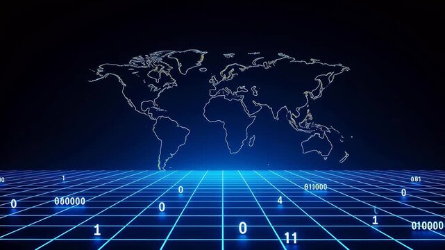 Digital world map with binary grid