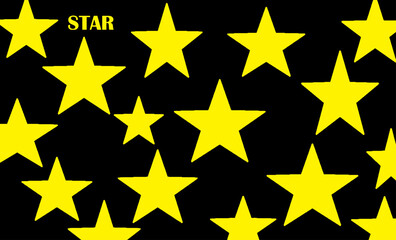 Obraz premium Yellow stars pattern with a bold typography text label on black background