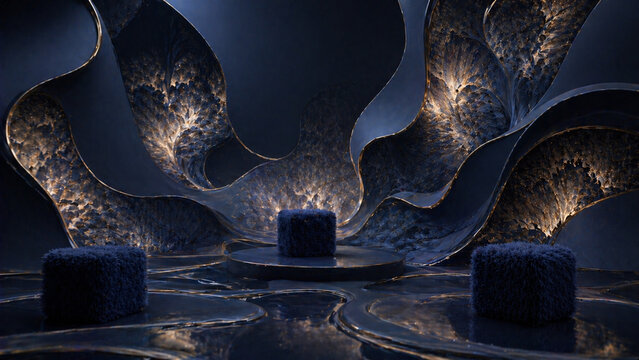 Dark Navy Morphing Shape Soft Biomorphic Composition Image