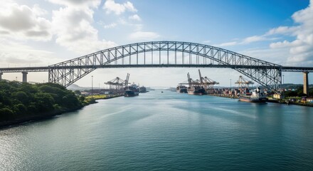Fototapeta premium Panoramic View of the Bridge of the Americas in Panama.
