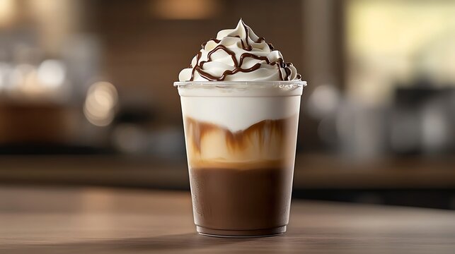 Mocha frapp&eacute; with layered cream and espresso shot