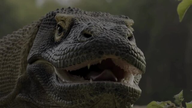 The Komodo dragon's imposing face and sharp gaze instantly amaze. Its sharp eyes stare as if possessed by a powerful instinct.