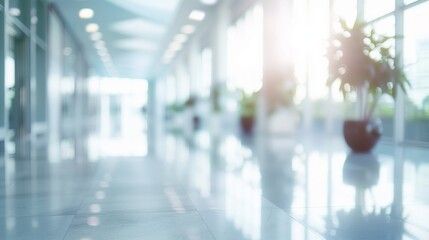 Fototapeta premium Bright corporate office defocused background, clean minimal look.