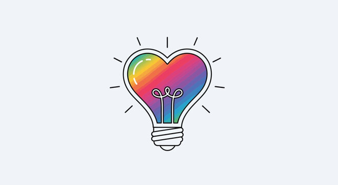 Rainbow Heart Light Bulb Idea Symbol, Creative Inspiration and Love Concept