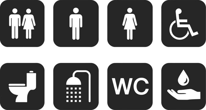 Restroom sign icon set male female unisex toilet symbols minimal vector illustration