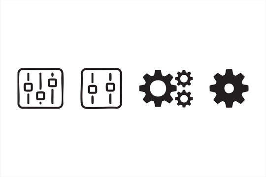 Gear and slider icons for mobile apps and web settings panels
