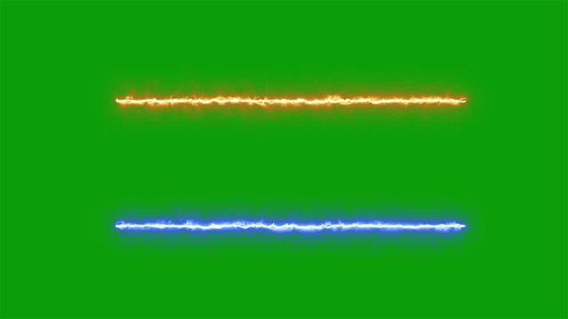 Electric neon line animation video. Glowing energy streak lines in orange and blue with green screen background for overlay use
