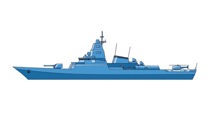 Modern Blue Warship Illustration, Naval Destroyer, Military Vessel © Herukloro