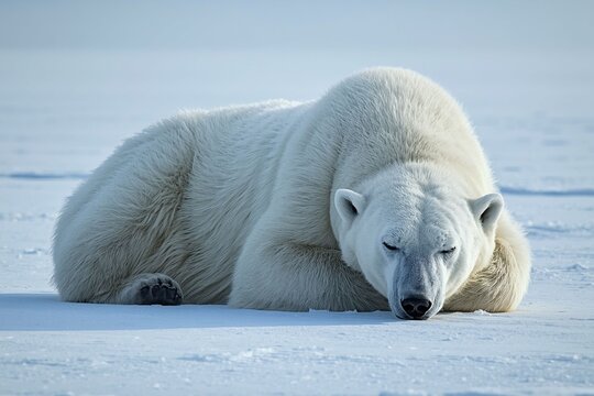 Polar bear resting on snow in arctic landscape