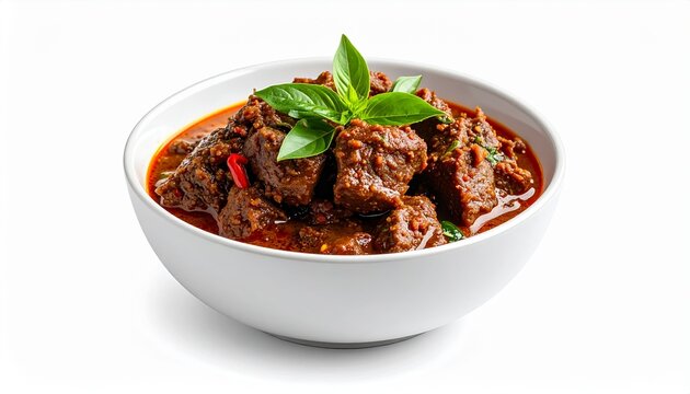 Indonesian Beef Rendang Spicy Curry with Rice Traditional Dish