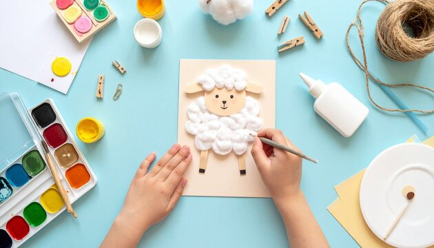 Eid al Adha sheep craft kids DIY art paper cotton festive activity
