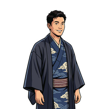 vector image of a Japanese man wearing traditional Japanese clothing
