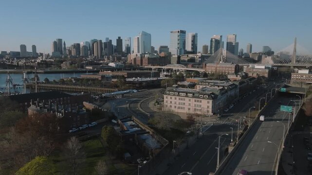 Aerial view of Boston at sunrise