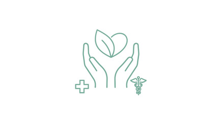 Obraz premium Caring Hands Holding Heart and Leaves, Medical and Health Symbols