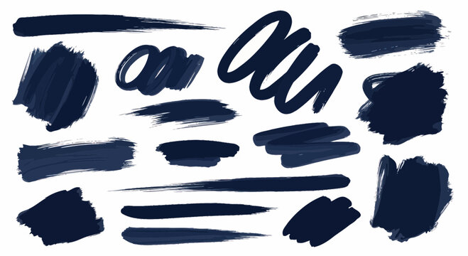 Navy Blue Paint Brush Strokes & Splatters - Graphic Design Elements