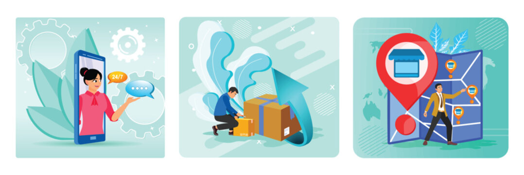 Internet shop clients support concept. Customer service. Returns and refunds. franchising.