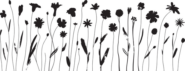 Naklejka premium black wildflower silhouettes on white background