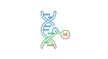 Obraz premium DNA helix with methyl group icon, genetic research, molecular biology, science concept