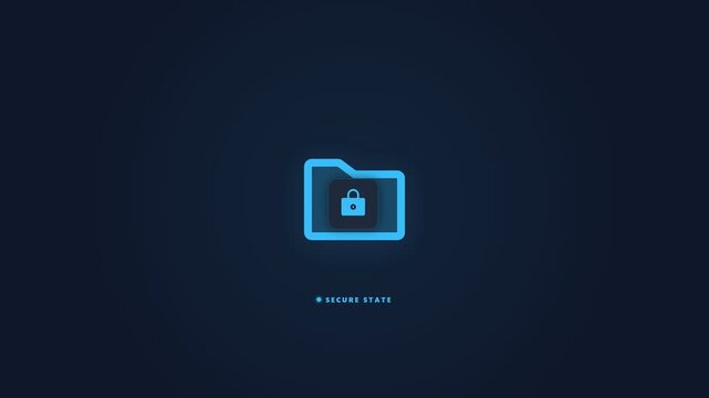 Minimal Blue Folder Lock Icon Animation on Dark Background Representing Secure File Storage and Encrypted Data Protection for Modern UI Interface