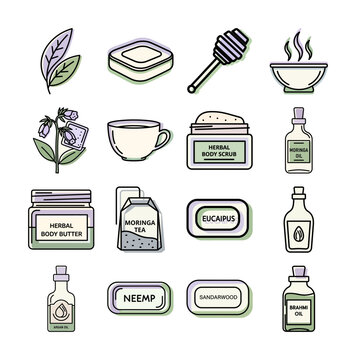 Herbal spa icons set vector design or Organic skincare vector elements design
