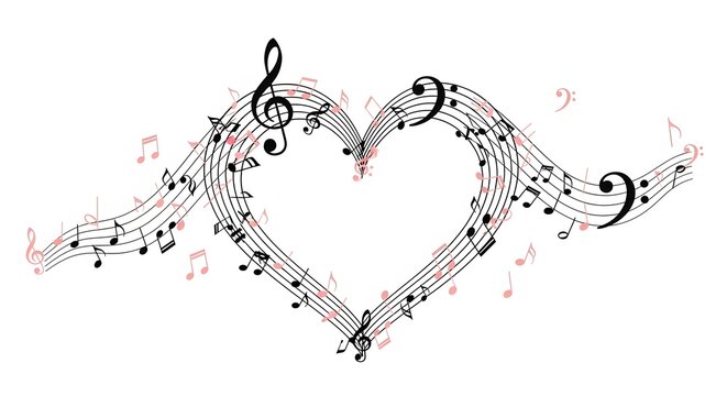 Romantic Music Notes Forming a Heart Shape on Staff Lines
