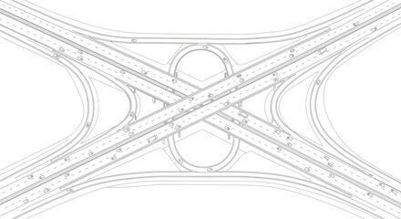 Obraz premium Overhead view of a detailed blueprint illustration of a complex multi-level highway interchange with flowing traffic