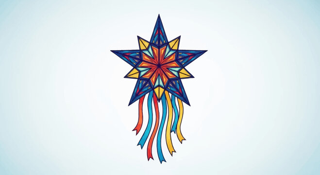 Colorful Star Lantern with Ribbons, Traditional Filipino Parol Decoration