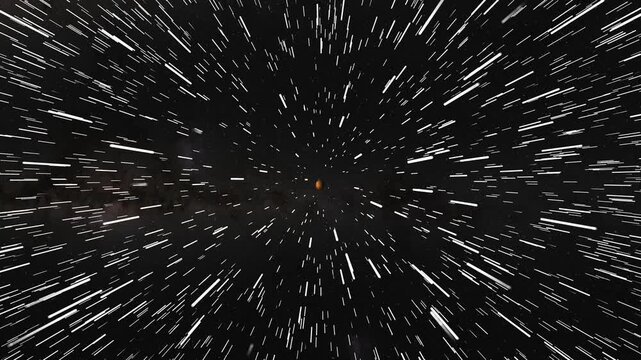 Warp speed travel through space passing mercury and small planet.