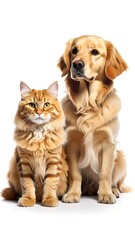 Fototapeta premium Friendly dog and cat sitting together.
