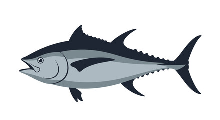 Obraz premium Vibrant flat design illustration of a tuna fish, a powerful marine animal and popular seafood, showcasing its sleek body and distinctive fins, isolated on a clean white background