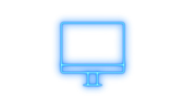Glowing neon computer monitor icon isolated on transparent background. Desktop display. Workstation. Screen. Device. Technology.