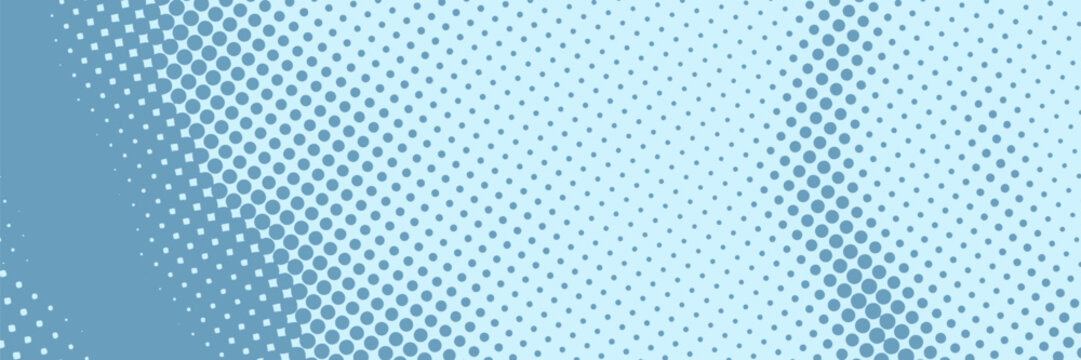 Blue halftone pattern. Retro comic gradient background. Square pixel dot cartoon texture. EPS10, vector ilustration, modern